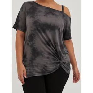 Torrid Tie Dye Knot Front Top Size 4 Gray Cold Shoulder Tee